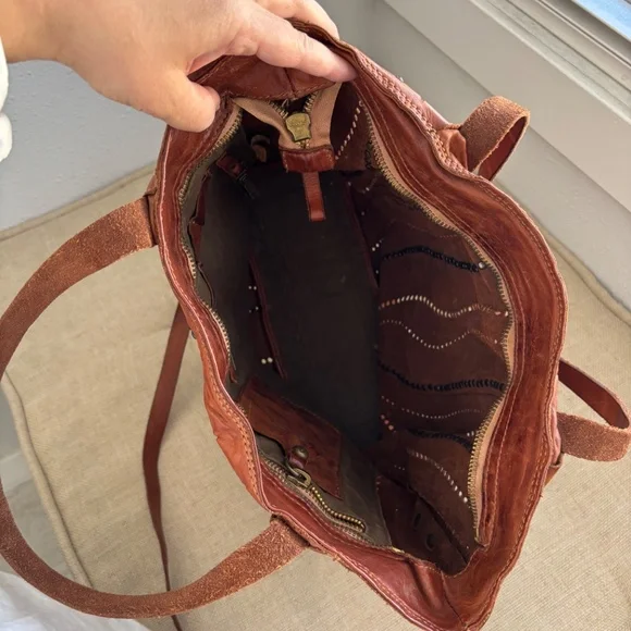 Campomaggi 100% Leather Tan Studded Tote Bag w/ Strap - Picture 5 of 13